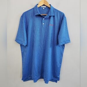 PETER MILLAR LUCKY WISHBONE Print Blue Golf Polo Shirt ISUZU Men's Size Large